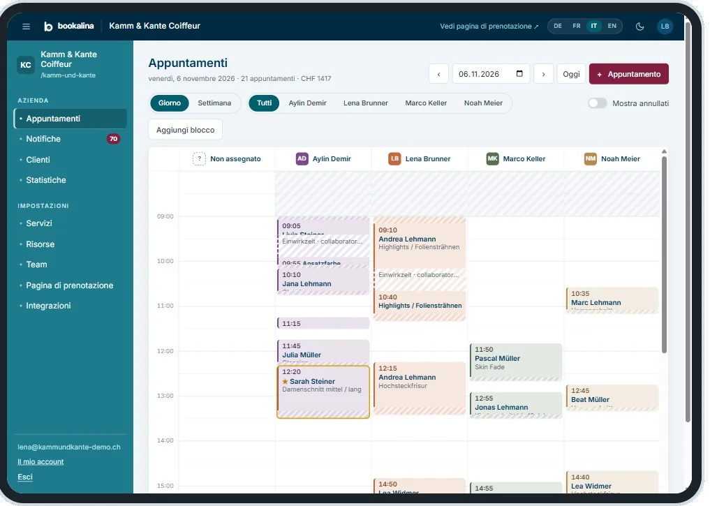 Agenda Bookalina con gli appuntamenti di Kamm & Kante su iPad