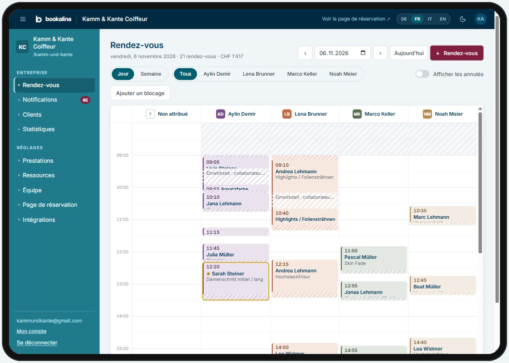 Agenda Bookalina avec les rendez-vous de Kamm & Kante sur iPad
