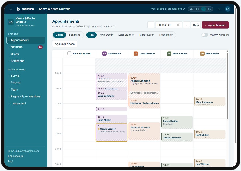 Agenda Bookalina con gli appuntamenti di Kamm & Kante su iPad