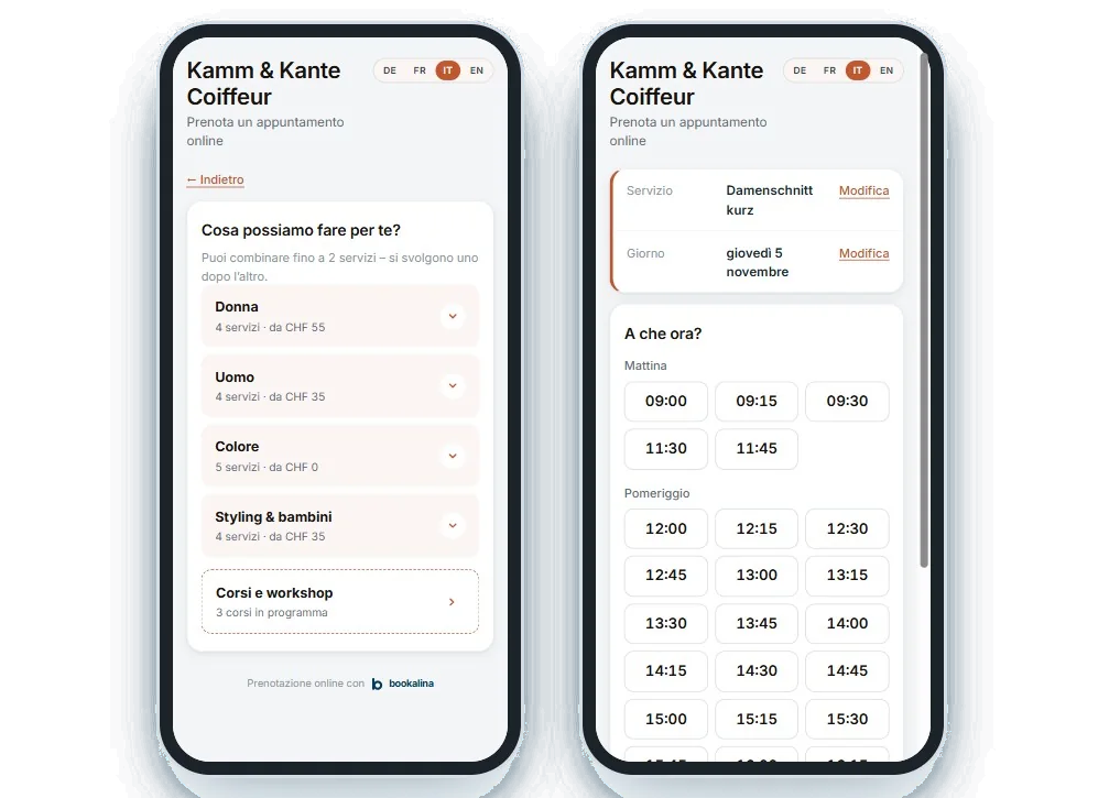 Widget di prenotazione di Kamm & Kante su due telefoni