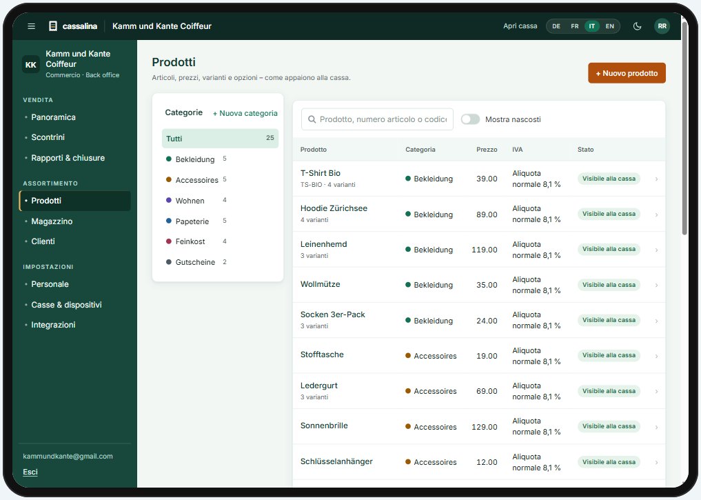 Gestione prodotti Cassalina nel back office su iPad