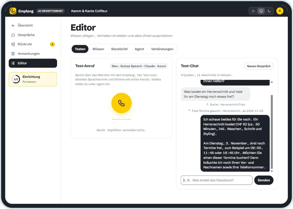 Chat di prova nell’editor di Talkalina sull’iPad
