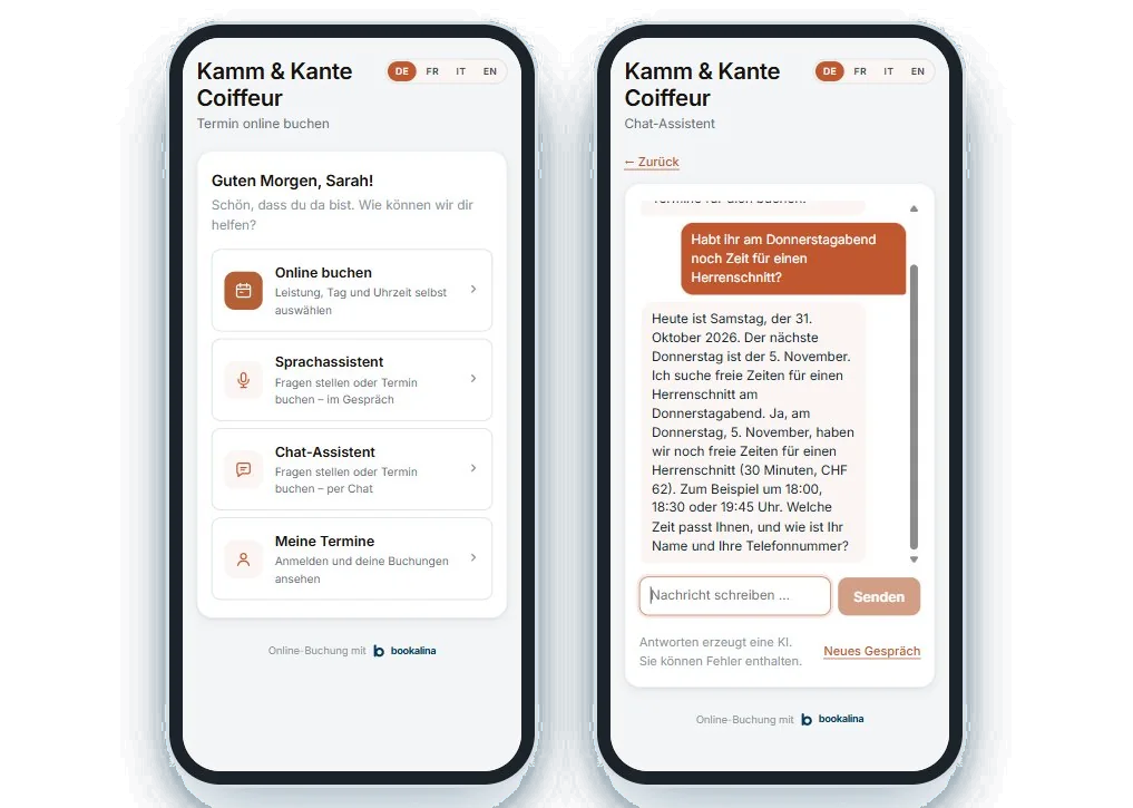Assistente chat nel widget di prenotazione su due telefoni